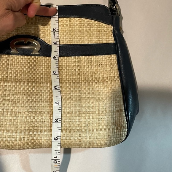 Eitenne Aigner Blue Leather and Woven Straw Purse - Picture 15 of 15